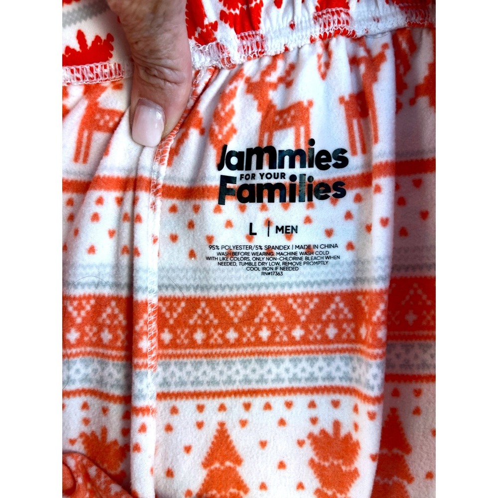 Jammies For Your Families Mens Large Pajama Set Red White Fair Isle Reindeer - Picture 7 of 10